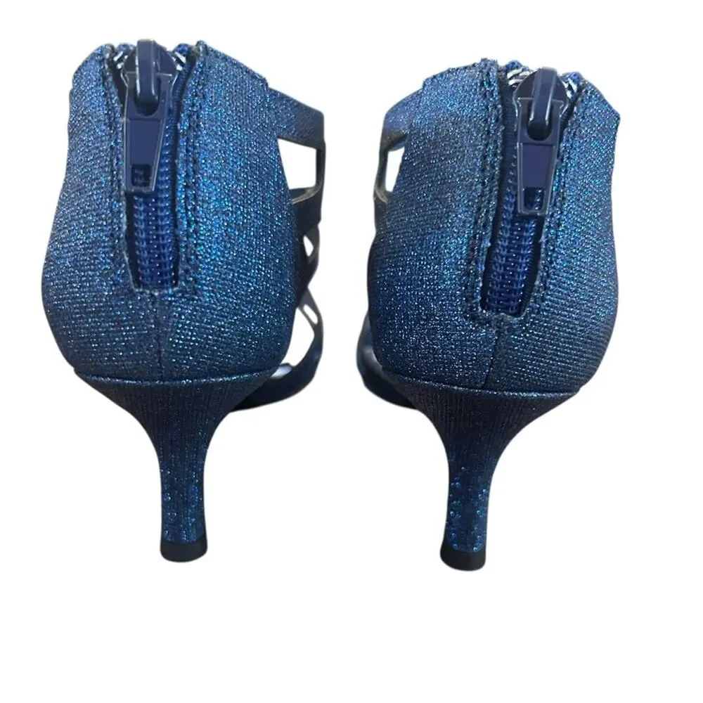 Easy Street Flattery Navy Glitter Caged Evening Dress Sandals Mid Heel NEW 5 - Picture 4 of 10